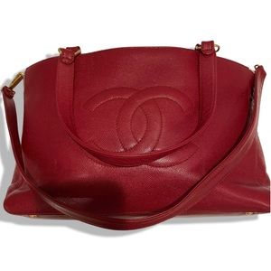 Chanel Red Caviar Rare Vintage 2005 Satchel Shopping Tote Work Travel Bag